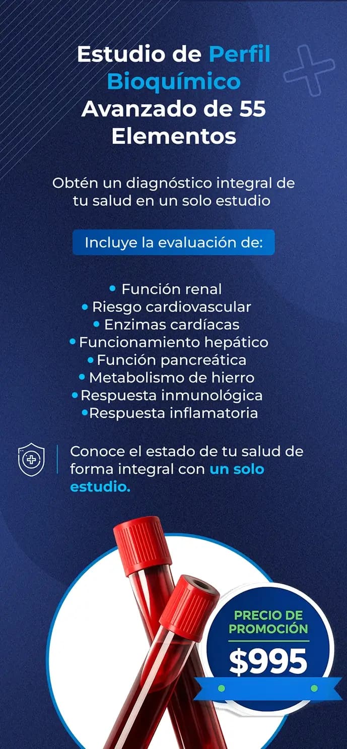 Estudio de Perfil Bioquímico Avanzado de 55 elementos, precio especial $995